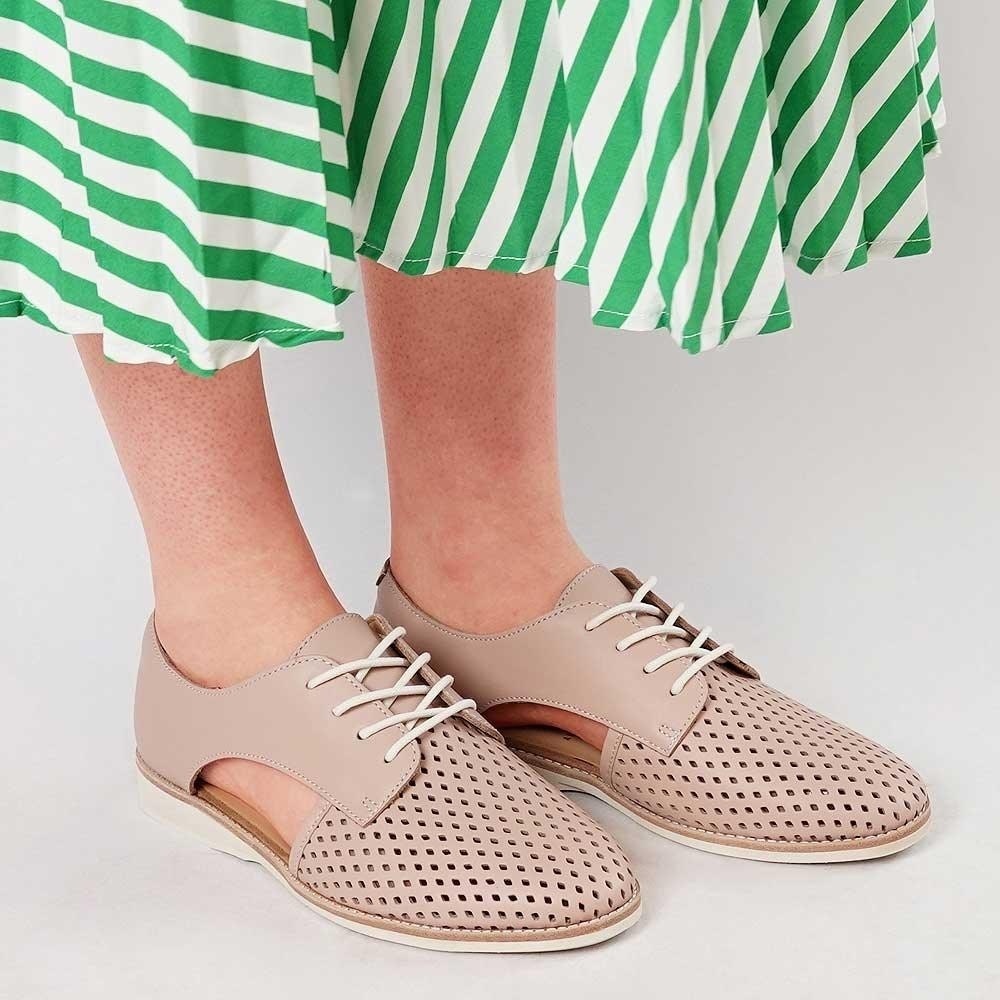 ROLLIE Sidecut Punch Sunshine Tan Leather Lace Up Flats Loafers Shoes Size EU39